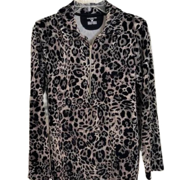 Jones New York Sport, Women’s 1/4 Zip, Leopard Print, So Soft Velour Top Size S - Picture 2 of 6
